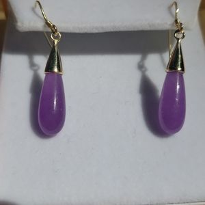 Genuine Jade Purple Teardrop Earrings 18k
